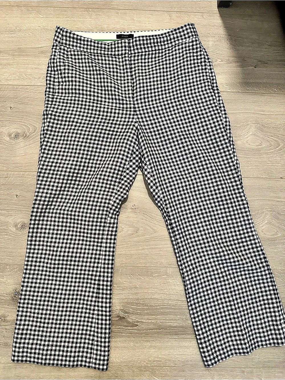J.Crew Hayden Kickout Crop Pant in Gingham Stretch Linen Gingham Black & White